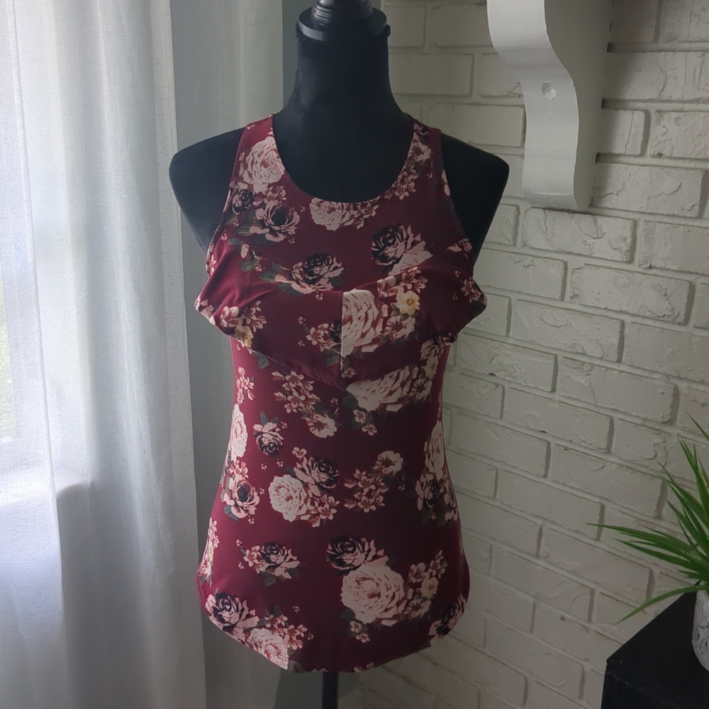 **3/$10** No Boundaries Maroon Rose Print Tank Top